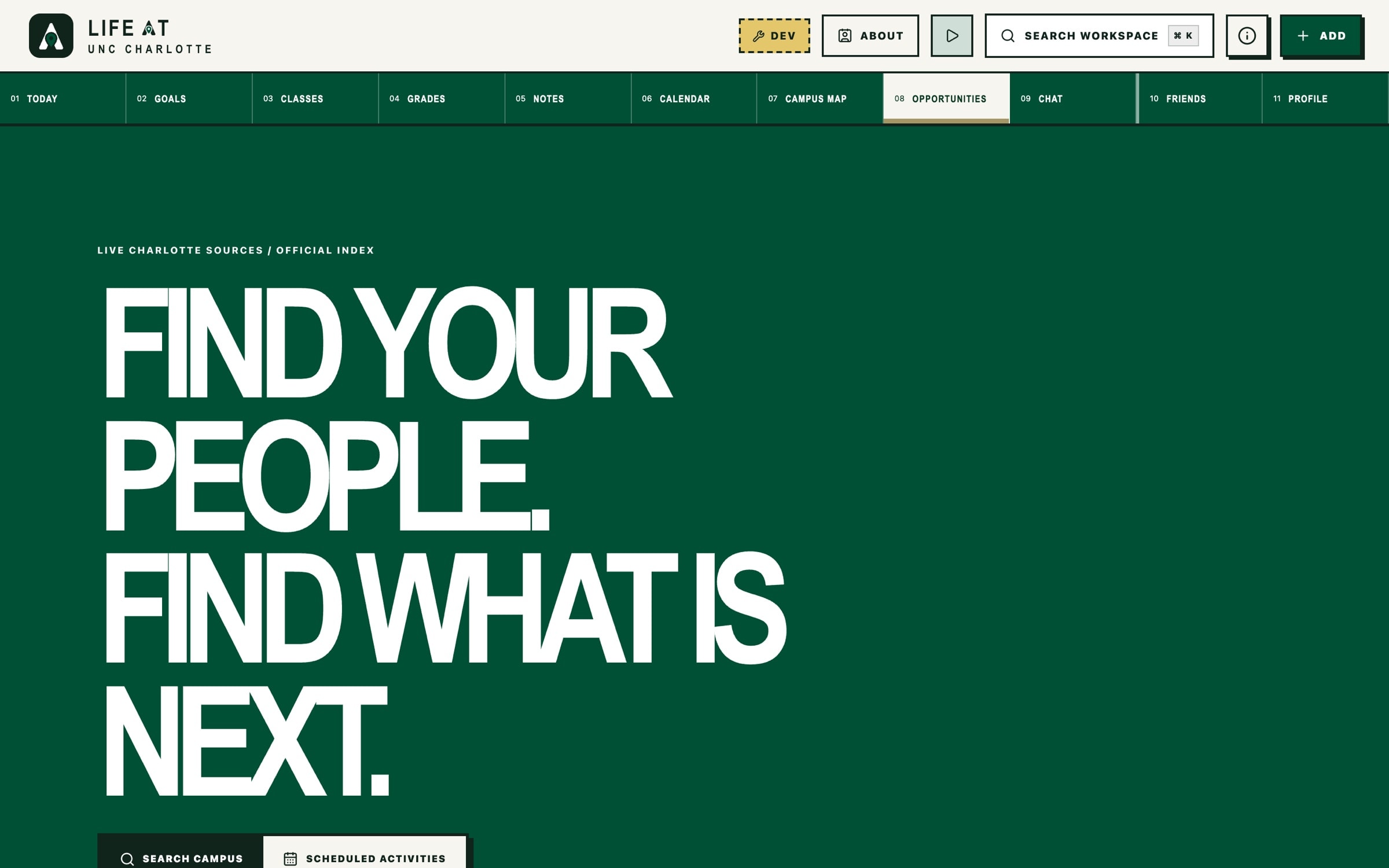 Life at Charlotte opportunities page: find your people, find what is next